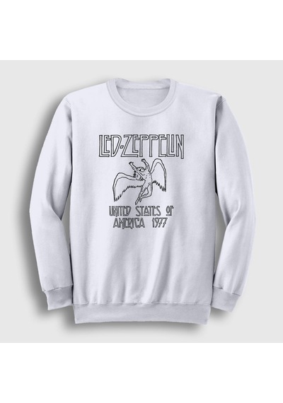 Presmono Unisex Logo Led Zeppelin Sweatshirt Beyaz