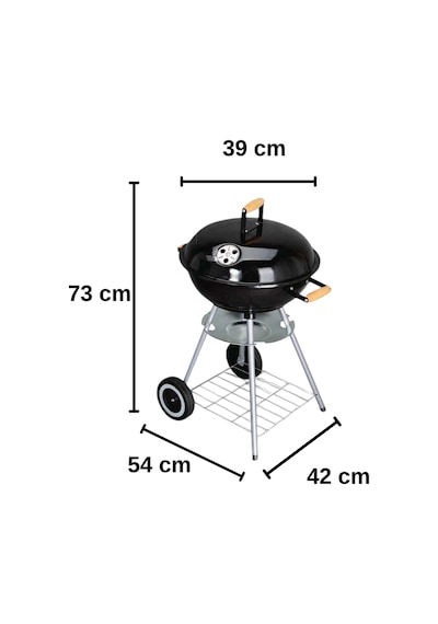Yuvarlak Kömürlü Mangal Ahşap Kulplu Tekerlekli Mangal 44 Cm