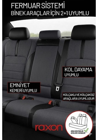 Fiat Egea Hatchback Neptune Series 2+1 Uyumlu Tay Tüyü Oto Koltuk Kılıfı - Premium Şık Ve Konforlu Tasarım Açık Gri
