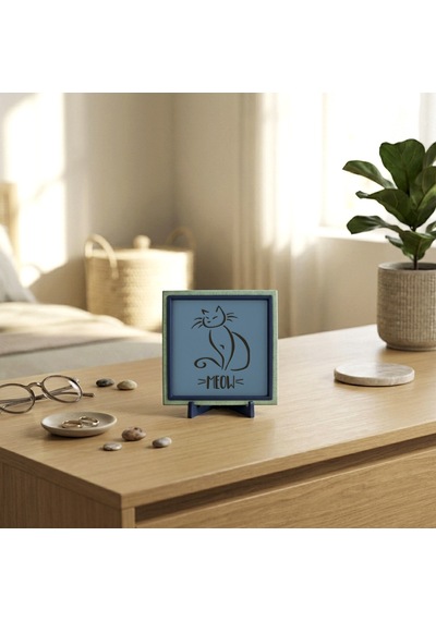Meow Yazılı Kedi Modern Dekoratif Hatıra, Sevdikleriniz İçin Hediyelik Sempatik Armağan 10x10 Cm