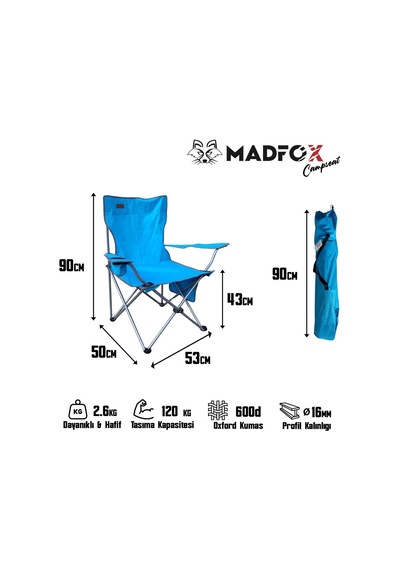 Madfox Campseat X90 Katlanır Kamp Sandalyesi Taşıma Çantalı Navy Blue Çok Renkli