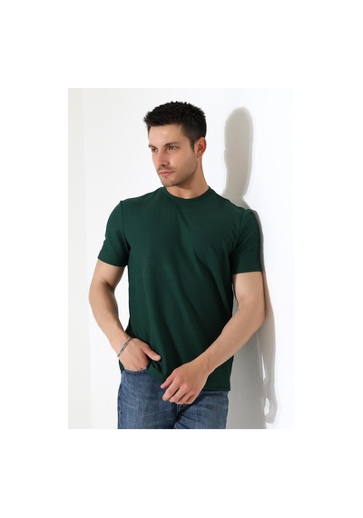 Erkek Fitilli Slim Fit Bisiklet Yaka Düz Renk T-shirt YESIL