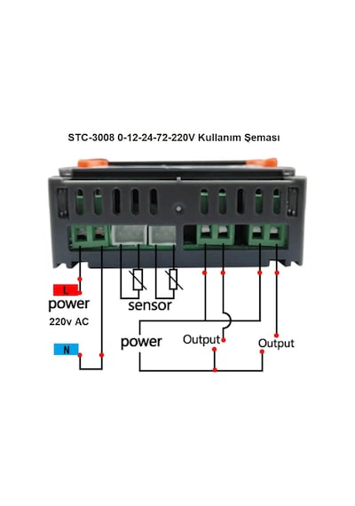 STC-3008 220V 10A Çift Ekranlı Çift Problu Isı Termostatı (NEM ÖLÇMEZ)