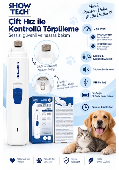 Showtech Kablosuz Köpek Ve Kedi Tırnak Törpüsü - Yedek Başlıklı