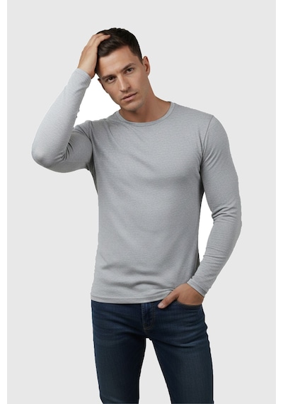 Rizzup Gri Dar Kalıp Likralı %90 Pamuk Erkek Sweatshirt Vücuda Oturan İnce Penye Sweat 2300423