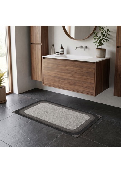 Kartela Halı Jüt Görünümlü Banyo Paspası Antrasit Kaymaz Taban Makinede Yıkanabilir 50x75 Cm