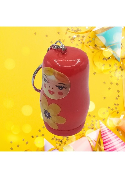 Ahşap Matruşka Bebek Anahtarlık Turuncu 5cm Büyük Boy