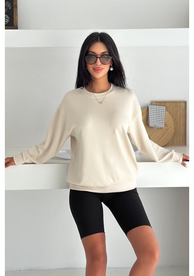 Femelle Bej Modal Kumaş Basic Sweatshirt