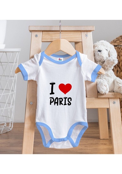 Bk Kids I Love Paris Tasarımlı Mavi Bebek Body Zıbın - Model 1 12-18 Ay