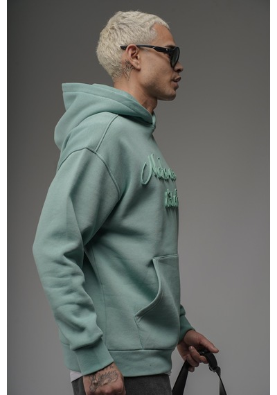 Kapüşonlu Önü Biye Kordoneli Hoodie Sweatshirt Mint