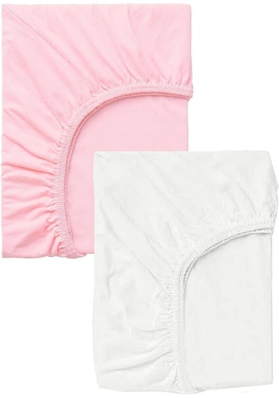 2 Adet 50x90 Cm Anne Yanı Lastikli Penye Kumaş Bebek Çarşafı-pembe-beyaz