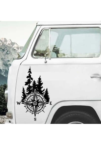 Pusula Ve Orman Sticker - Araba Oto Motosiklet Karavan Off Road Adventure Araç Cam Sticker - 00349 15x10 Cm
