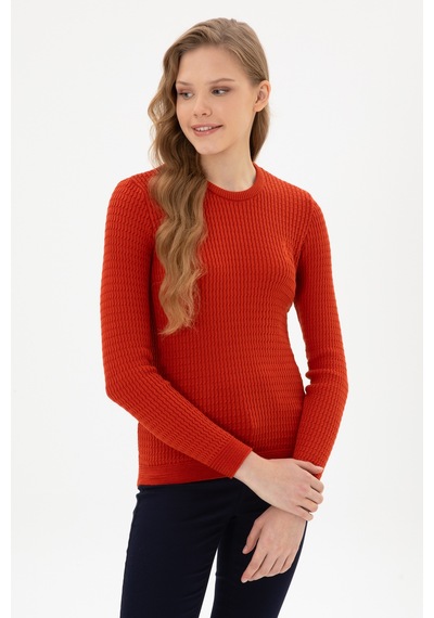 U.S. Polo Assn. Kadın Kiremit Bisiklet Yaka Basic Kazak 50307763-VR031