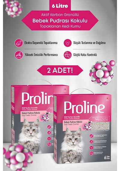 Proline Bebek Pudrası Kokulu Kedi Kumu 2x6lt.