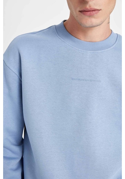 Defacto Boxy Fit Bisiklet Yaka Baskılı Sweatshirt X8282AZ24AUBE797 Mavi