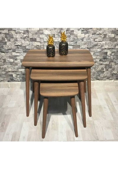 Avellino Mobilya 3lü Sehpa Mdf Ahşap Üçlü Zigon Sehpa Servis Sehpası Ahşap Ayaklı Sehpa Mdf Ceviz