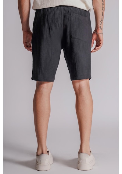 Braccas Erkek Yandan Cepli Beli Lastikli Dokulu Kumaş Relaxed Fit Jogger Şort Siyah Siyah