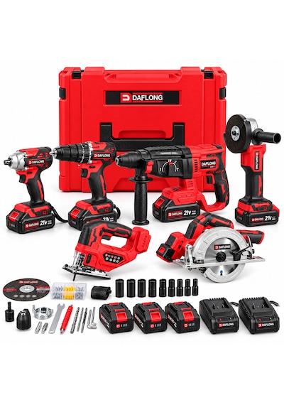 Daflong 6'lı Profesyonel Şarjlı El Aleti Seti 21v Hilti, Spiral, Vidalama, Somun Sıkma, Dekupaj Ve Daire Testere Çantalı Set