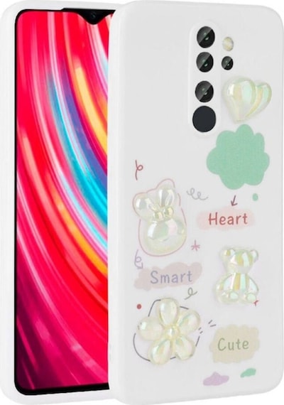 Xiaomi Redmi Note 8 Pro Kılıf Kabartma Figürlü Parlak Zore Toys Silikon Kapak Beyaz