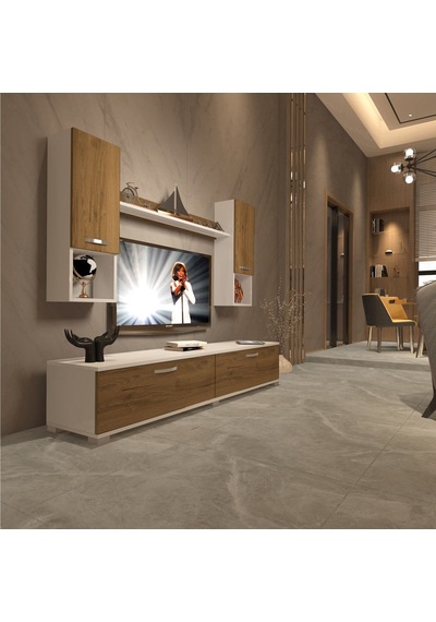 Decoraktiv Eko 5da Mdf Std Tv Ünitesi Tv Sehpası - Beyaz Pera Beyaz - Meşe
