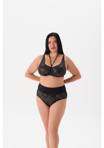 Büyük Beden Balenli Parlak Leopar Toparlayıcı Bikini Takım Altın