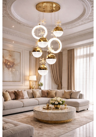 Moderen Lüx 8 Li Sarkıt Led Ve Kristal Avize Modelimiz Altın - Gold