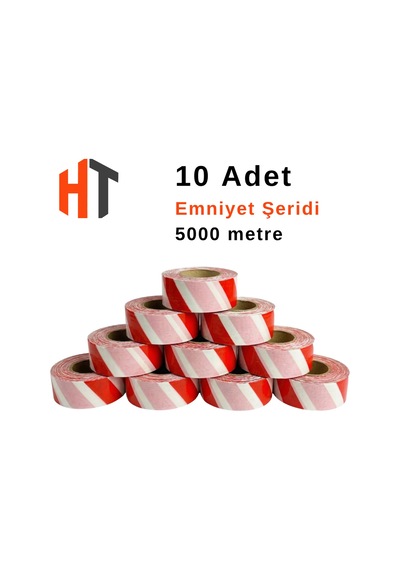 Emniyet Şeridi Kırmızı-beyaz İkaz Bandı 10'lu Set 5000 Mt