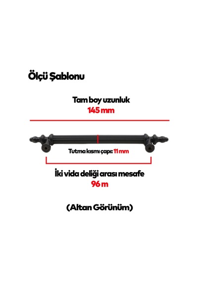 10 Adet Polavit Çekmece Mutfak Dolap Kapak Kulpu Kulbu 96 Mm Siyah Sert Plastik Kulp Diğer