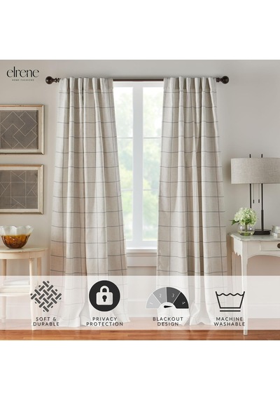 Lexroo Elrene Home Fashions Pencere Paneli Ekose Izgara Karartma Pencere Perde Panelleri/oturma Çok Renkli