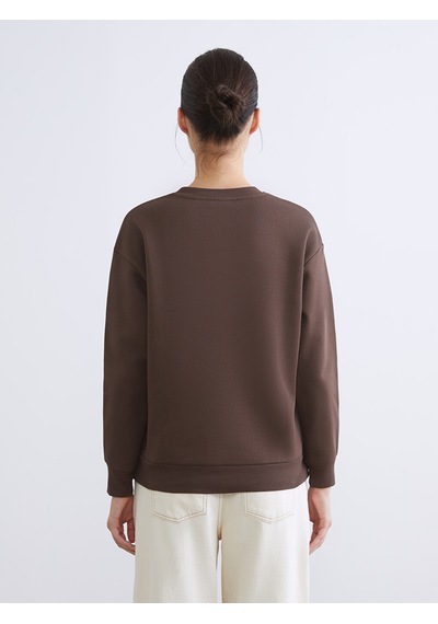 Lcw Everyday Kahverengi Taşlı Oversize Kadın Kalın Sweatshirt