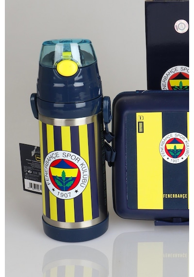 "dekomus Cep Defteri Hediyeli" Lisanslı Fenerbahçe 3'lü Beslenme Seti 500 Ml Çelik Ve Trıtan Matara İle Beslenme Kabı Seti 1907 Ahşap
