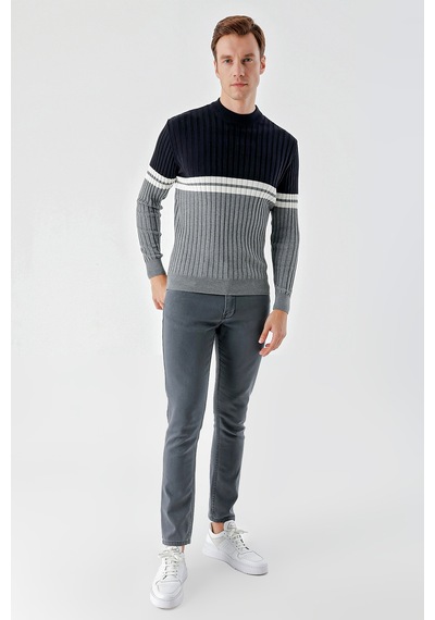 Morven Erkek Grimel Trend Panolu Bato Yaka Dynamic Fit Rahat Kesim Triko 24kc017013102 Gri