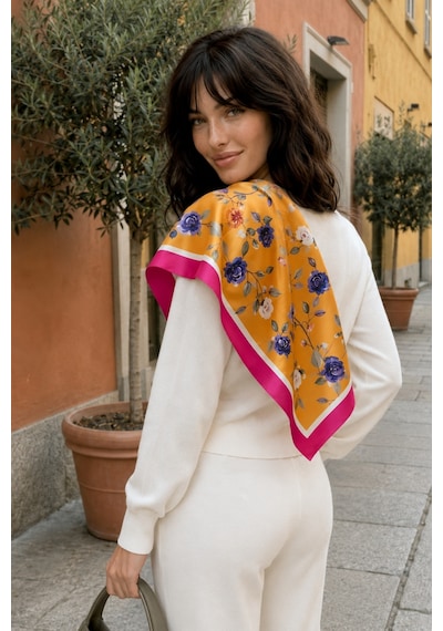 Tarzını Seç Pembe Gül Fular / Bandana / Aksesuar / Şal / Eşarp 70x70