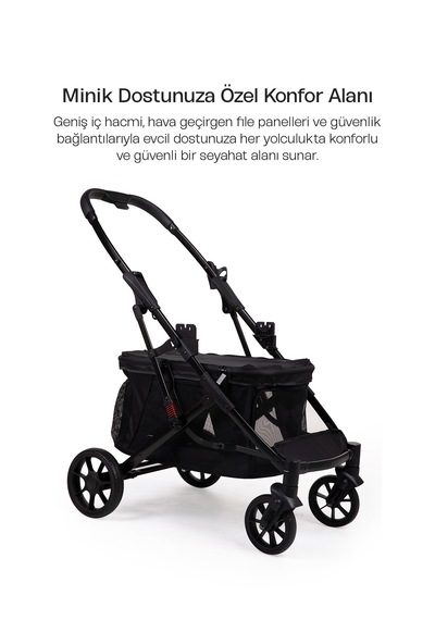 Justie Pet 2'si 1 Arada Bebek Arabası Ve Kedi & Köpek Arabası Siyah 92x56x102 Cm