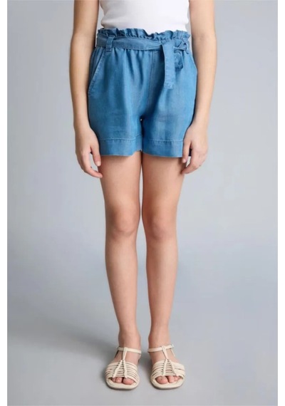 Defacto Beli Bağcıklı Mavi Denim Şort Kız Çocuk G6380a826smnm28 Mavi-nm28