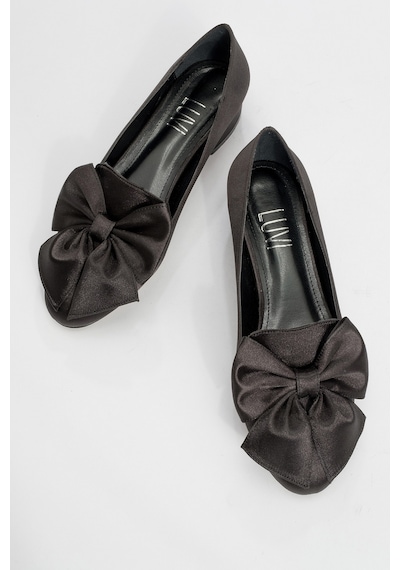 Luvishoes Luvi Shoes Real Siyah Saten Fiyonklu Kadın Topuklu Babet Ayakkabı Siyah Saten