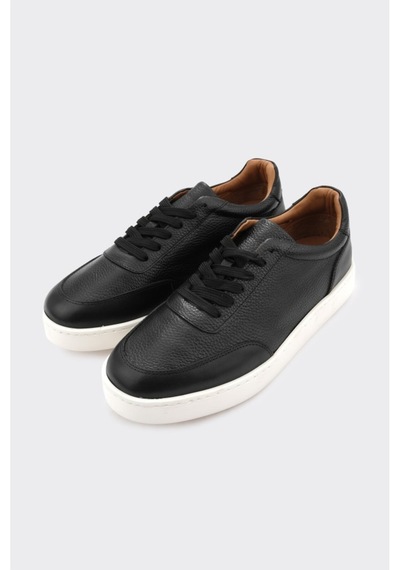 Derinet Hakiki Deri Bağcıklı Erkek Sneaker Siyah Siyah