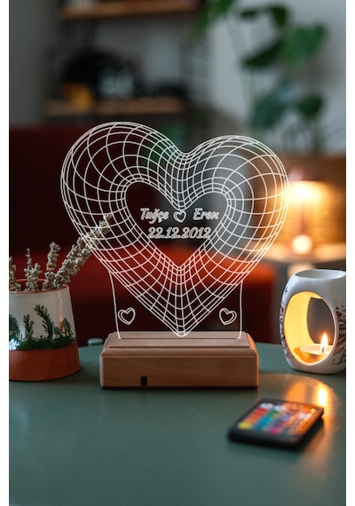 Kişiye Özel 3D Kalp Ve Aşk Sevgiliye Hediye Masaüstü Led Lamba