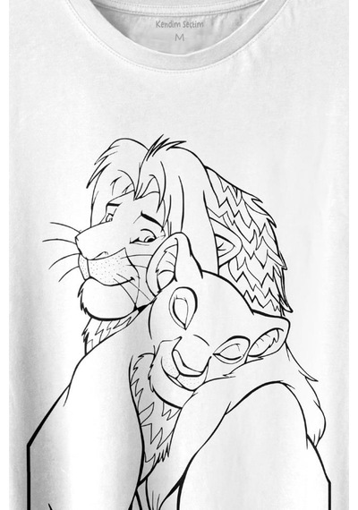 The Lion King Simba And Nala Beyaz Baskılı Tişört Unisex T-shirt 001
