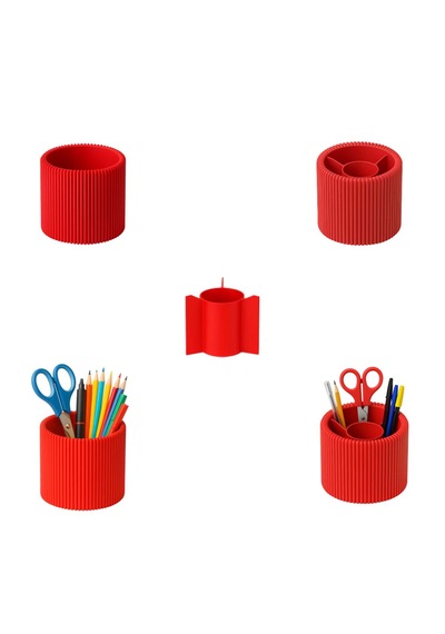 Özel 3d Baskı Ayrılabilir 4 Bölmeli Kalemlik Masa Vb. Kalemliği Çapı: 8,5 Cm X Yükseklik: 8 Cm Kırmızı