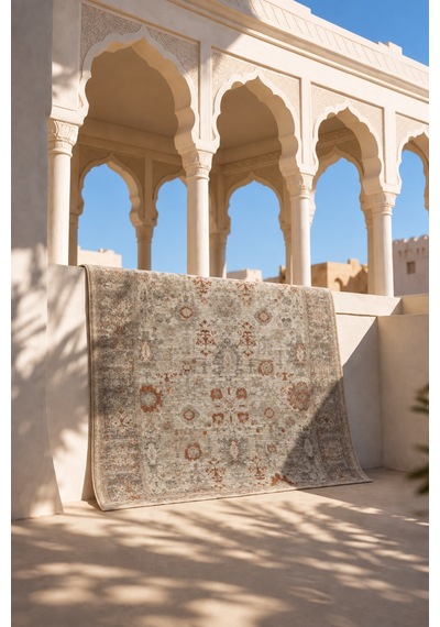 Vivanni Home Ashlynn Polyester Vintage Halı Pamuk Atkı Tabanlı Modern Dokuma Ev Halısı Bej Rust