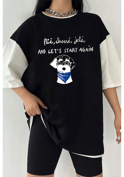 Startmore Çift Renk Hav Baskılı Unisex Tshirt Beyaz