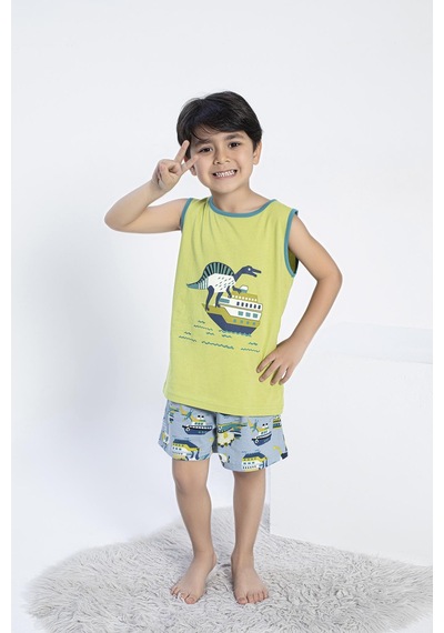 Confeo Erkek Çocuk Kalın Askı Şortlu Yeşil Pijama Takım C5t5n0o-047 Yeşil