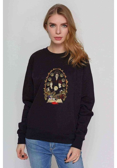 Nate Events Look Away Baskılı Siyah Kadın Sweashirt