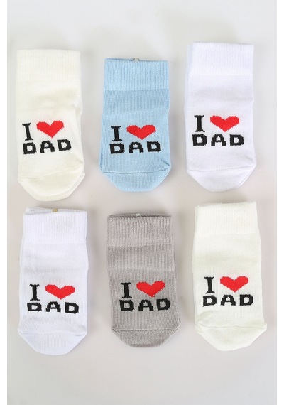 Baby Shez Pamuklu 6'lı Yenidoğan Erkek Bebek Çorap Dad Erkek Mavi