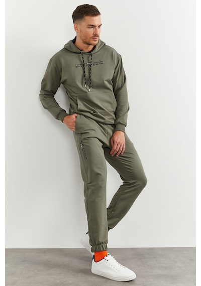 Tommy Life Çağla Kapüşonlu Kanguru Cep Lastik Paça Erkek Oversize Eşofman Takımı - 85117 Yeşil