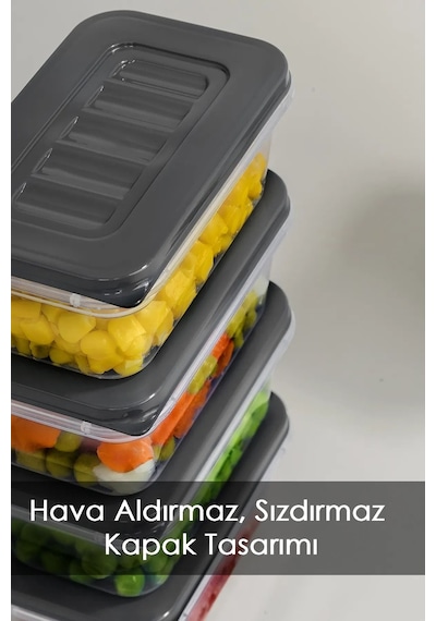 Meleni Home Buzdolabı Düzenleyici Mikrodalga Difriz Kare Erzak Gıda Saklama Kabı Seti Antrasit 240 ML 12 Adet Şeffaf