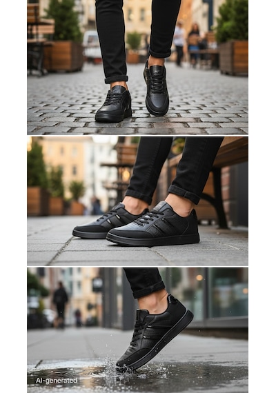 Fore Sport Erkek Günlük Yürüyüş Spor Ayakkabı Suni Deri, Hafif, Rahat, Darbe Emici Sneaker Siyah