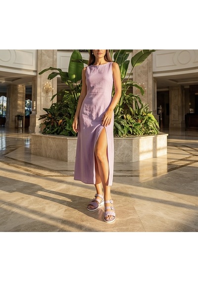 Futsishoes Garnet Lila Hakiki Deri Çift Toka Detaylı Kadın Sandalet Ayakkabı
