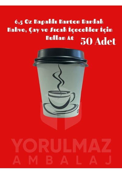 6,5 Oz Kapaklı Karton Bardak 50 Adet Kahve Ve Sıcak İçecekler İçin Sızdırmaz, Tek Kullanımlık 50